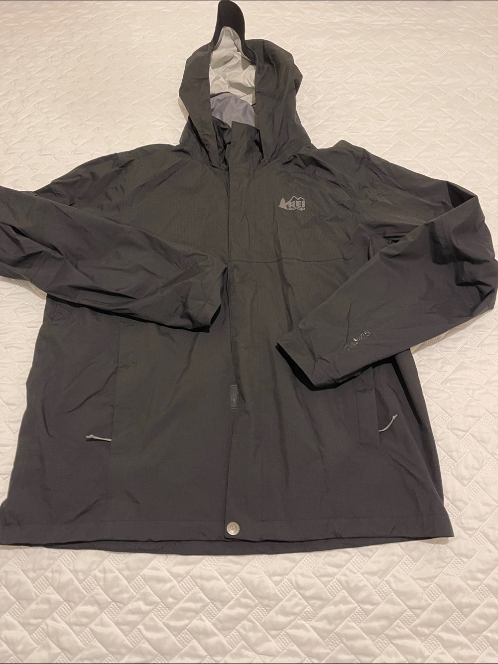 REI Men's Dark Gray Hooded Waterproof Raincoat